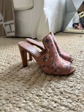 Pink silk Floral Open-Toe High-Heel Mules AD & Daughters Sz 7 Dillard’s